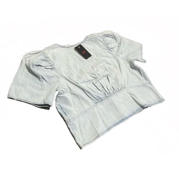 Levi's Women's Luisa Puff Sleeve Blouse Indigo Stonewash Cropped Size XL. NWT - Picture 5 of 5